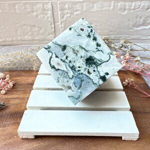 Gorgeous Moss Agate Cube Carving